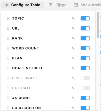 configure table