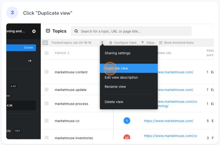 How to Duplicate a View - MarketMuse Knowledge Base