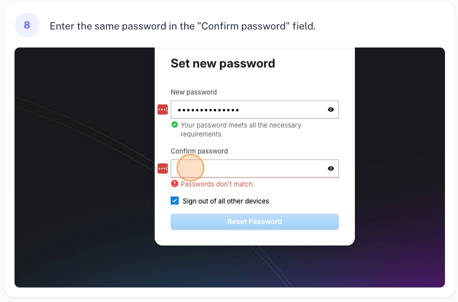 reset password step 8