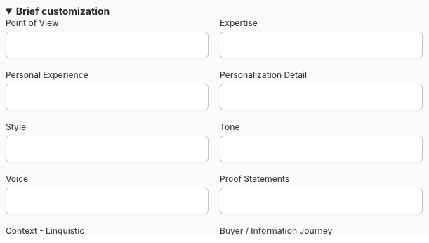 brief customization inputs